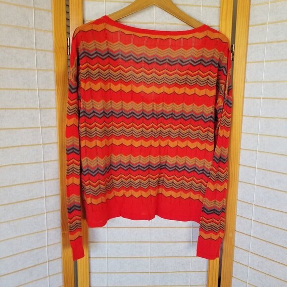 BB Dakota Chevron Stripe V-Neck Sweater Size Medium Colorful Long Sleeves Orange - Picture 8 of 9